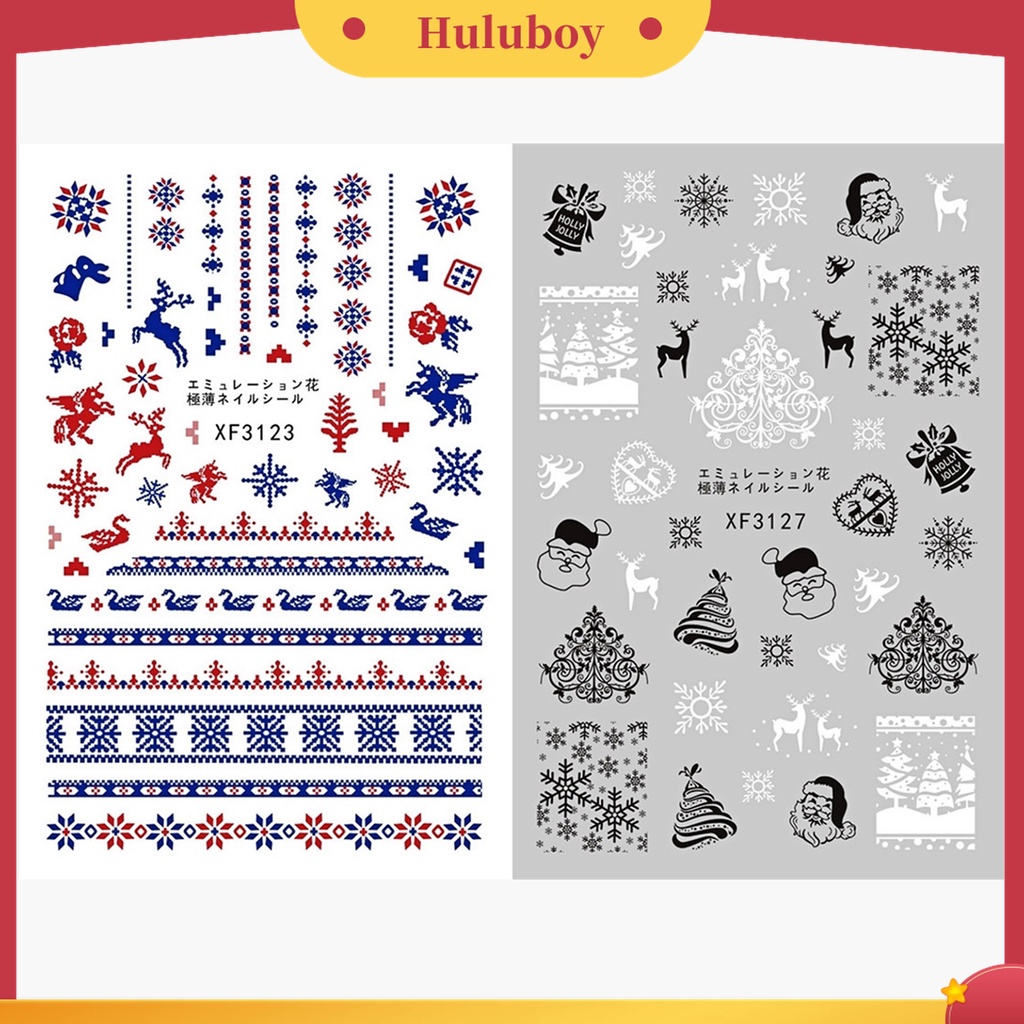 Huluboy Huluboy♡ 12pcs / Set Stiker Kuku 3D Motif Santa Claus / Rusa / Manusia Salju Warna-Warni Untuk Musim Dingin