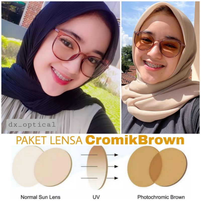Frame Kacamata 8253 + Lensa Photocromic Brown | Frame Kacamata Cewek Oval | Kaca Mata Minus