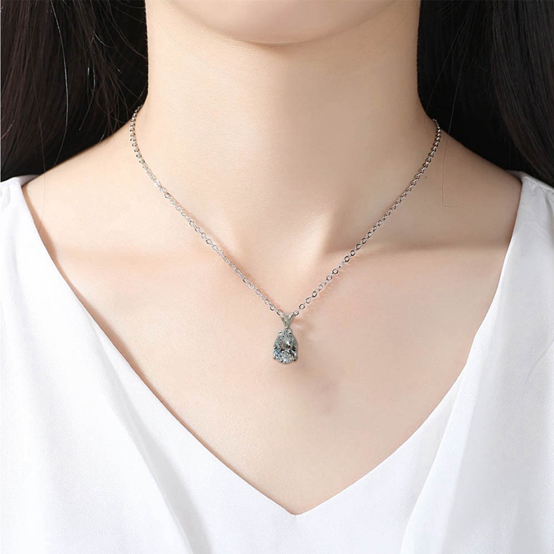 Simple Design Silver Color Necklace For Women With Single Crystal Pear CZ Stone High Quality Timeless Style Jewelry