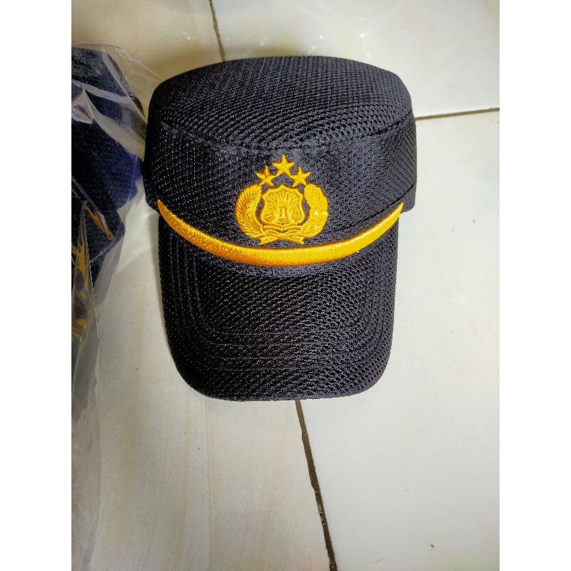 Topi komando pama POLRI bordir timbul kwalitas premium bahan doblemes