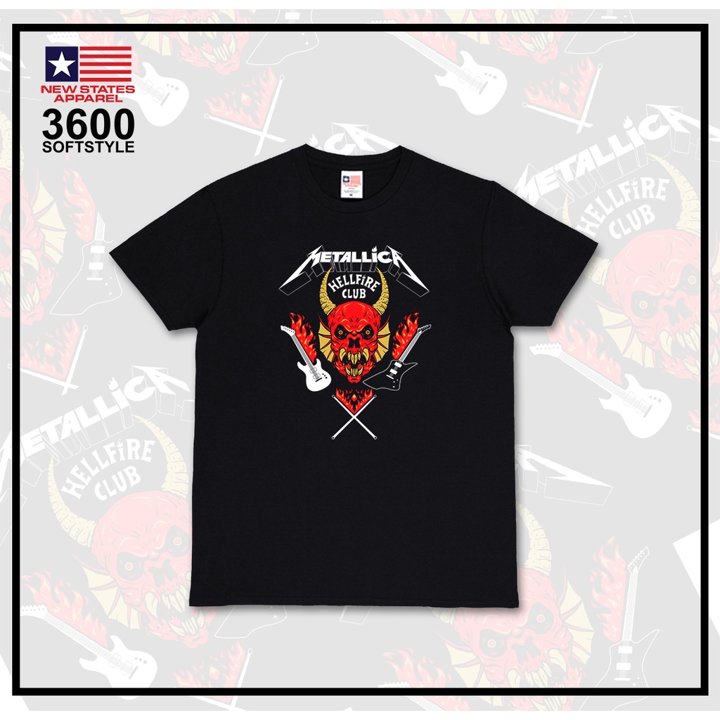 Kaos/Tshirt Hitam- Stranger Things - Metallica X Hellfire Club