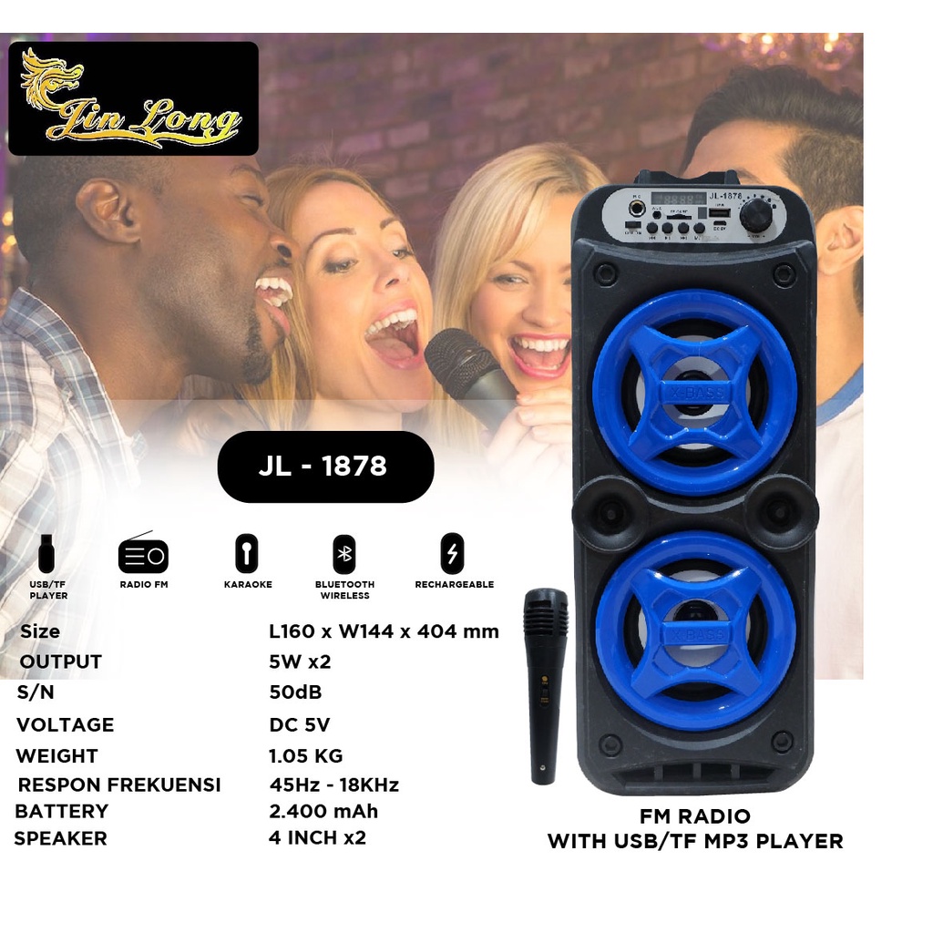 SPEAKER JINLONG ORIGINAL JL 1878 MIC SPEAKER KARAOKE SPEAKER BLUETOOTH FREE MIC