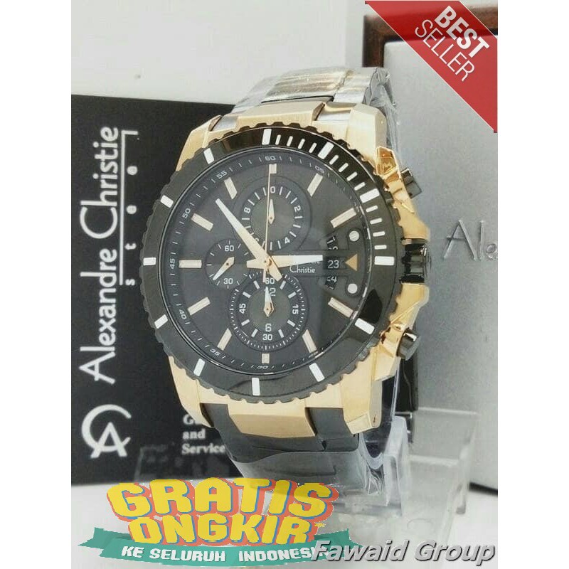 Best Seller Jam tangan Pria ALEXANDRE CHRISTIE AC 6455 PRIA ORIGINAL ROSEGOLD BLACK