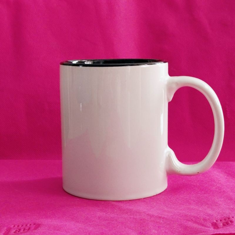 [TERMURAH] Mug Cantik Putih Polos Coating (Hitam) SNI