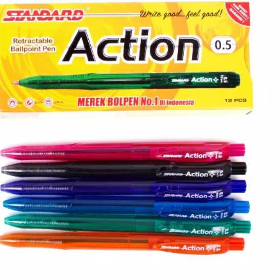 

*Promo* Pen Standard Action 0.5 mm Retractable Pulpen 100% Awet !!
