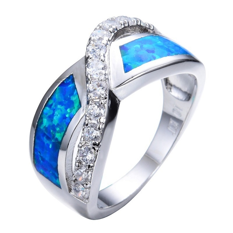 New blue cross diamond opal fashion women's ring