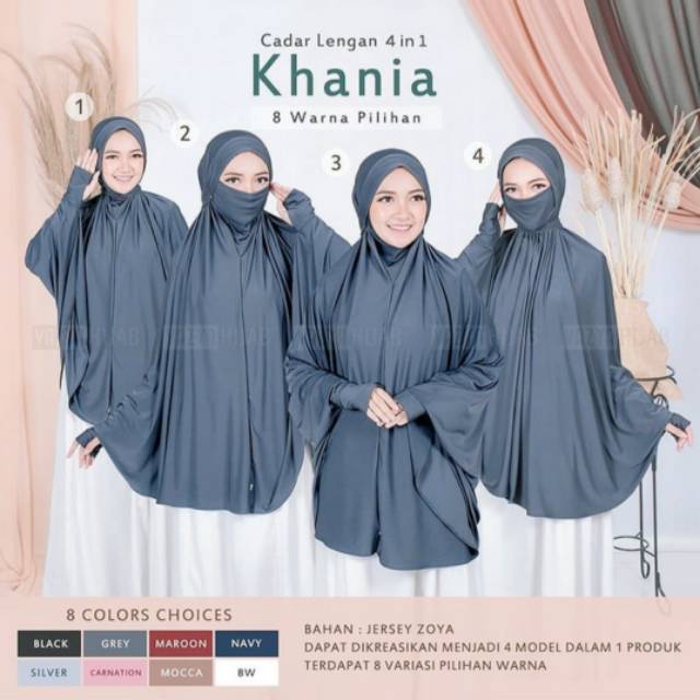 Hijab Cadar Lengan Terbaru Khania ada 4 In 1 French Khimar Jumbo Syari