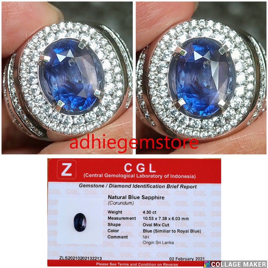 Promo Batu cincinl 4.3 crt similar to royal blue sapphire safir natural asli Ceylon srilanka