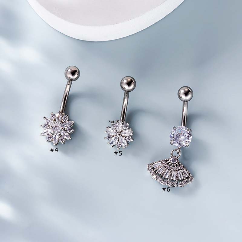 1pc Cincin Tindik Pusar Bahan Stainless Steel Desain Hati Hias Zircon 14inci Untuk Wanita