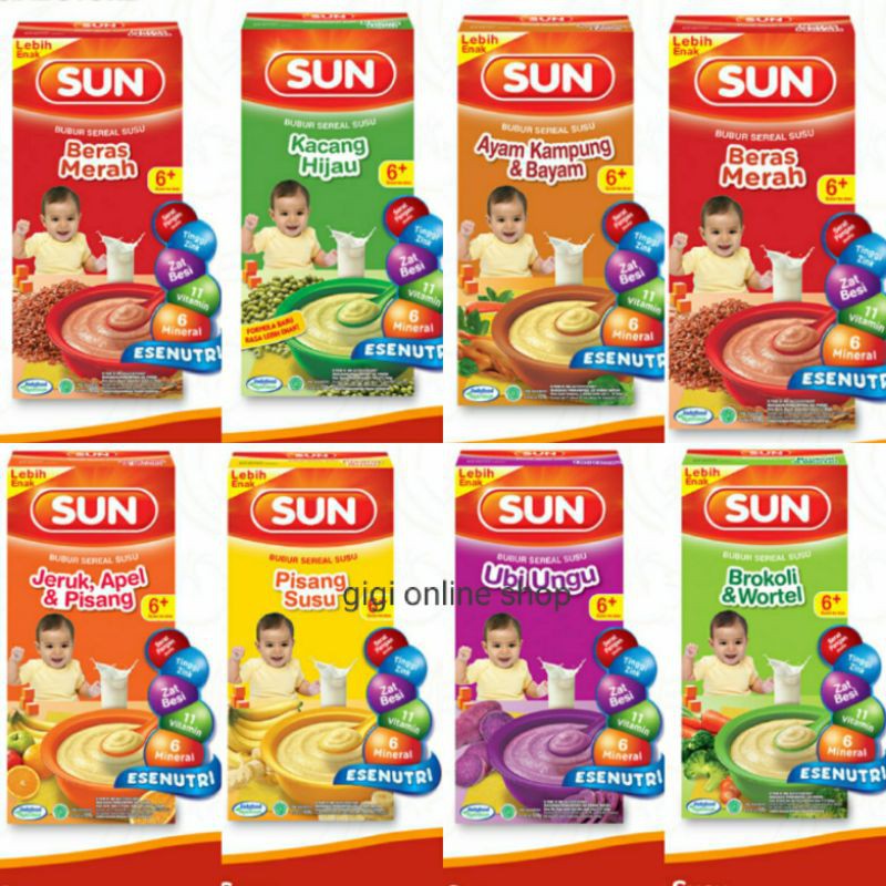 Sun Bubur Bayi Usia 6 Bulan Beras Kacang Pisang Ayam Brokoli Ubi Shopee Indonesia