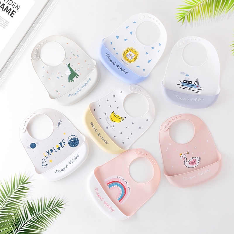 Premium Baby Bibs Silikon BPA Free Waterproof MPASI Celemek Makan Bayi Feeding Silicone Slabber Bib