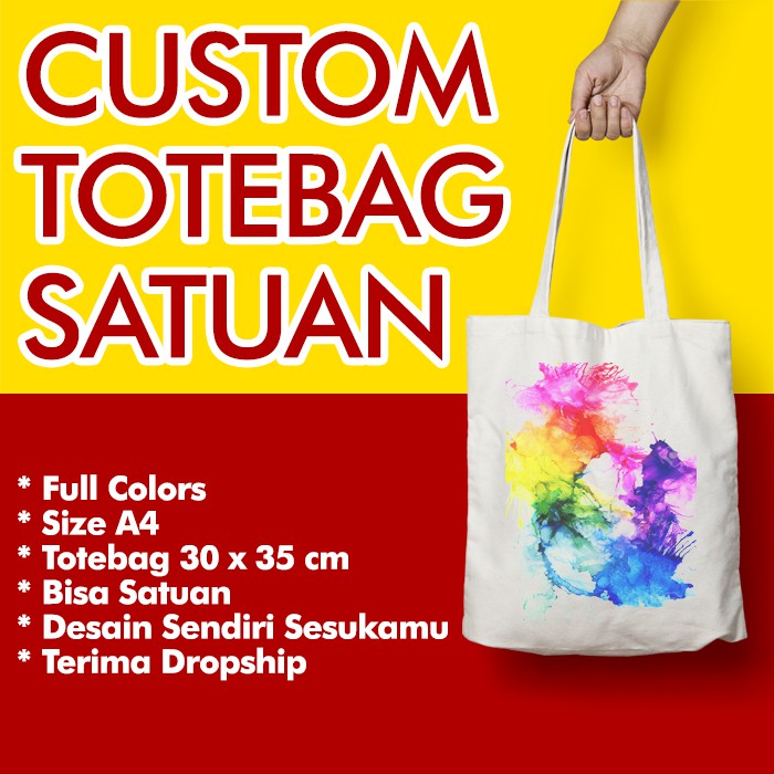 

Totebag / Goodiebag / Tas Poly Canvas Kanvas Sablon Custom Satuan Desain Sendiri Bebas Uk 30 x 35 cm