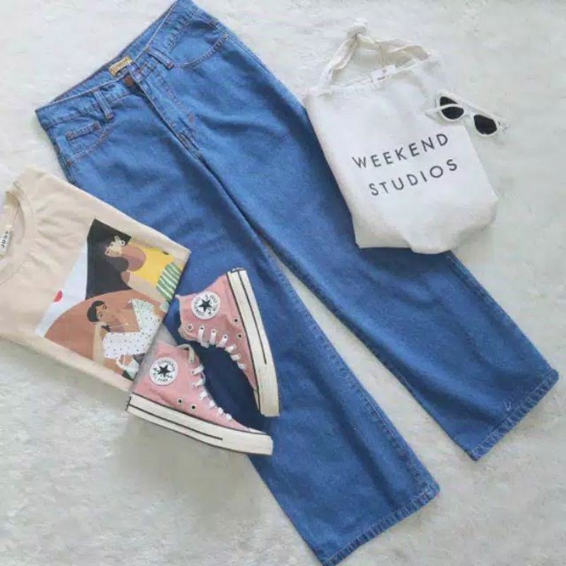 HIGHT WAIST KULOT JEANS WANITA PREMIUM/KULOT POLOS