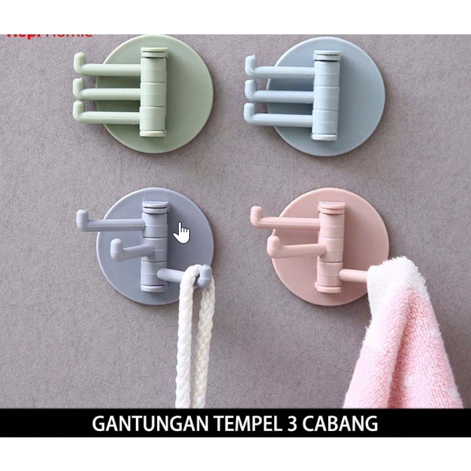 GANTUNGAN TEMPEL HOOK 3 CABANG PUTAR / TEMPELAN DINDING KAIT TEMBOK PINTU KAMAR MANDI HANGER PENGAIT BAJU