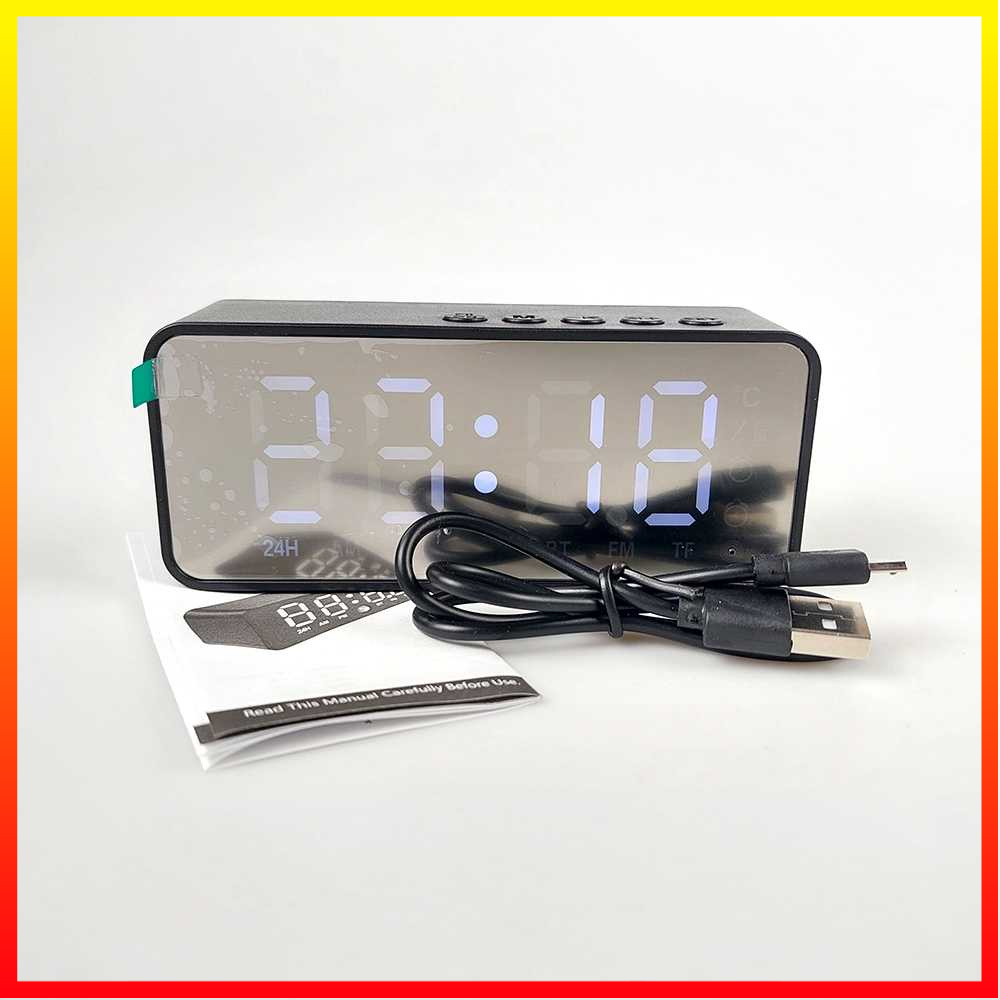 Jam Alarm Clock with Bluetooth Speaker Slot TF AUX FM Cermin Baterai 1000 mAh Bannixing G50 - 7RSKC3BK