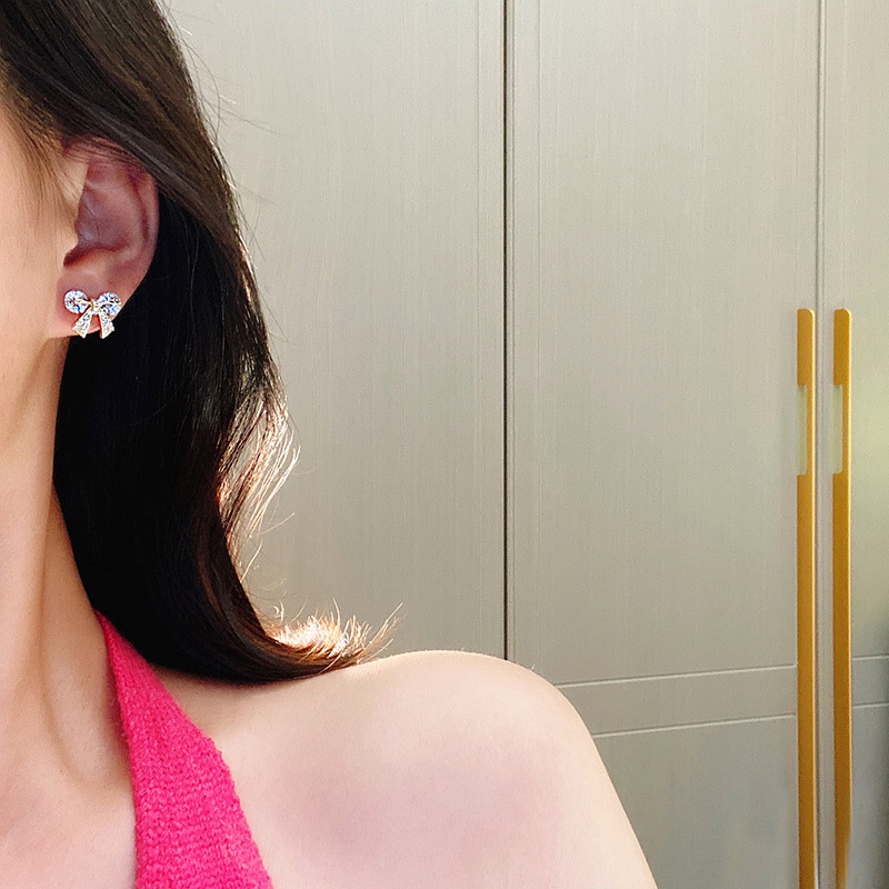 Anting Tusuk Sterling silver 925 Desain Pita Hias Zircon Untuk Wanita