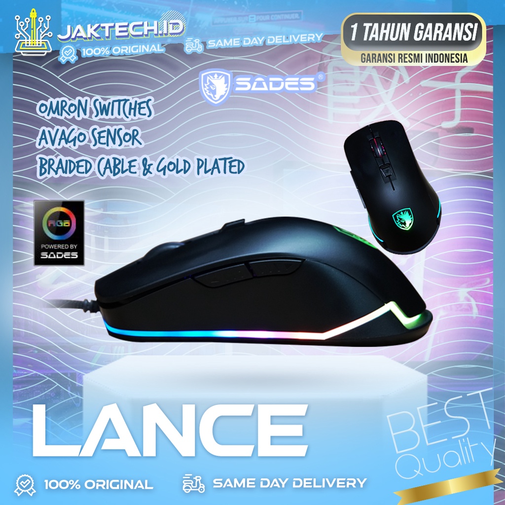 Sades Lance RGB Gaming Mouse Gold Plate ORIGINAL