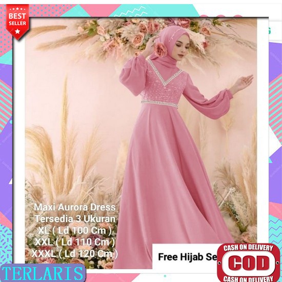 Gamis Nauren Seroja Maxy Seroja Dress Tutu Brukat Modern Gaun Pesta Kekinian Gamis Warna Lilac Gamis