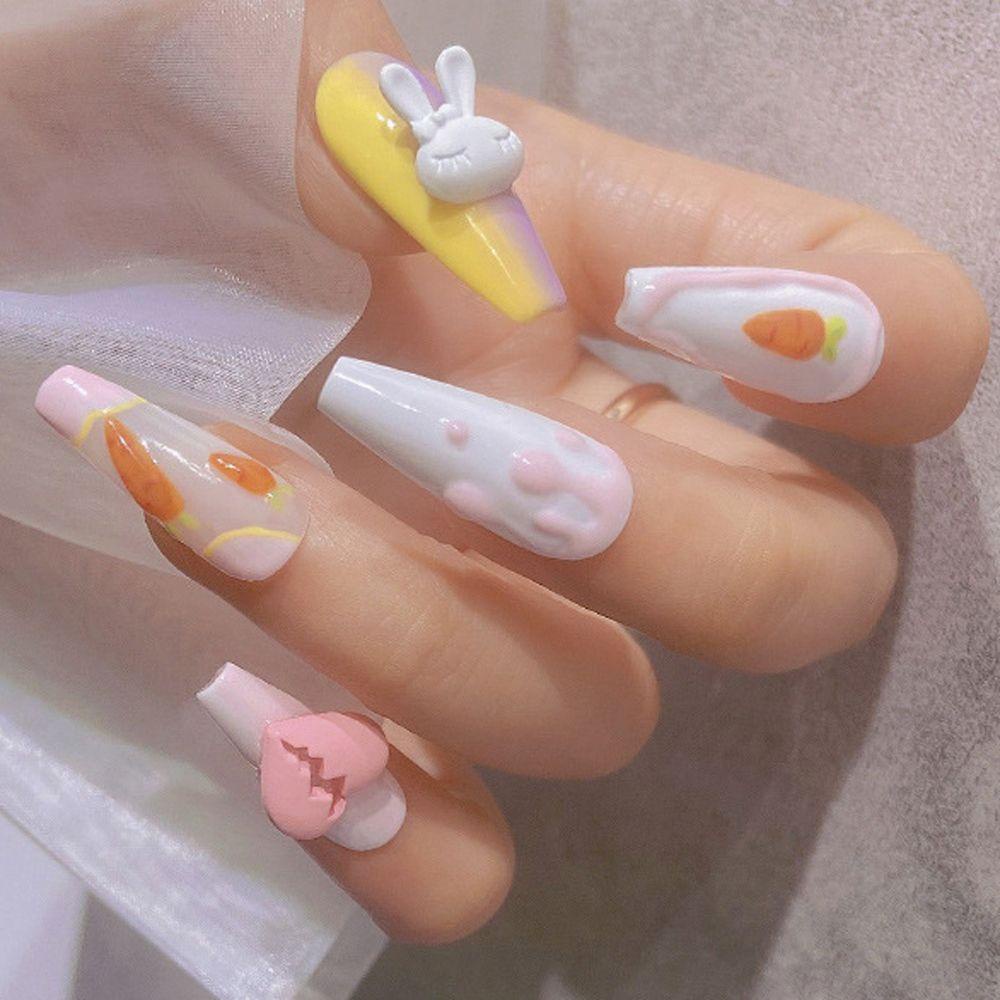 [Elegan] Kartun Nail Art Berlian Imitasi Wanita|Warna Cinta Hati Hiasan Kuku Bunga Beruang Perhiasan Kuku 3D