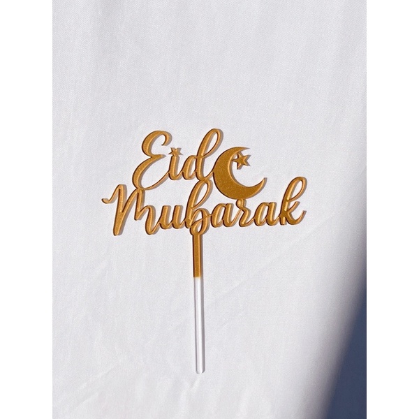 

Cake Topper eid mubarak Tusukan kue lebaran idul fitri Emas size s