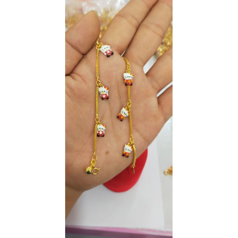 Gelang Anak Milano Hello Kitty Cat, Perak 925, Sepuh emas kuning