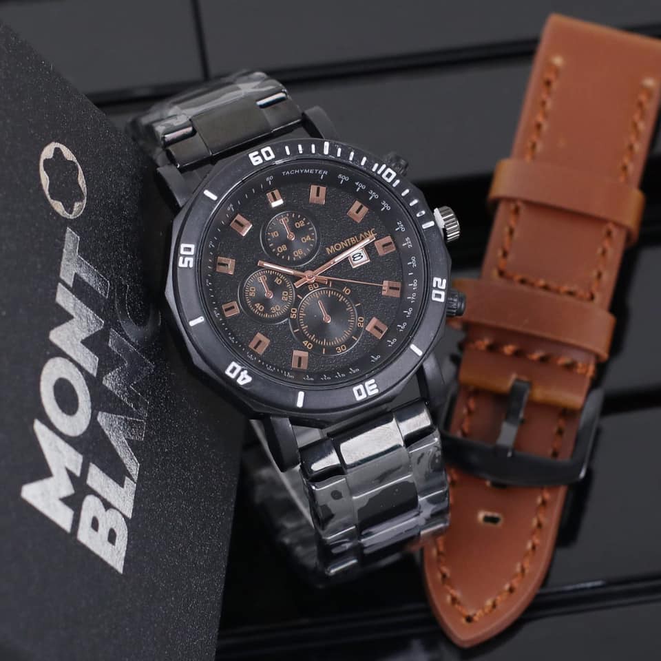(BISA COD) JAM TANGAN PRIA MONTBLANC RANTAI FREE KULIT (INCLUDE BOX) 4,7CM JAM FASHION-JAM TERLARIS