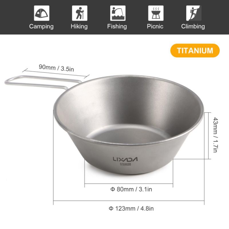 Lixada titanium bowl Ultralight with foldable handle panci mangkuk