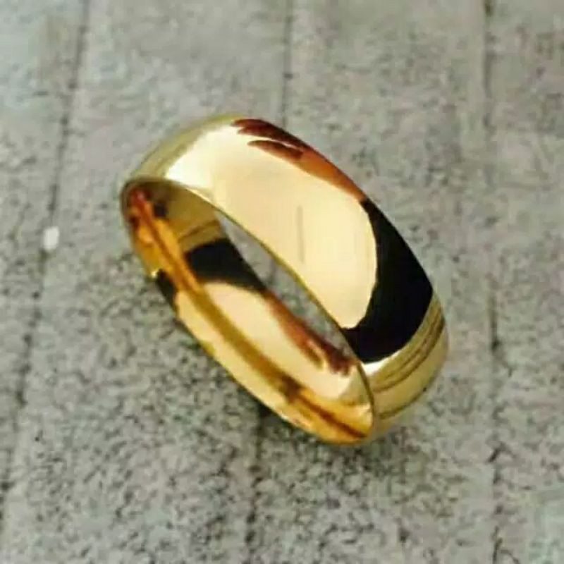 BISA COD Cincin titanium/tunangan/couple polos OVAL warna kuning termurah