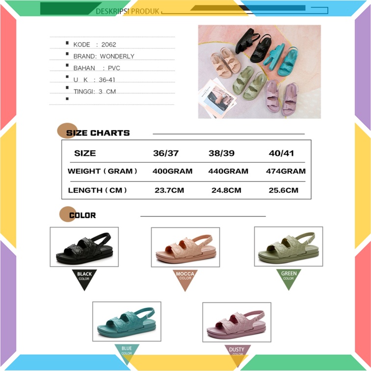 2062 Sandal Gladiator Wanita Wonderly Sepatu Sandal Gunung Jelly Karet Balance Sendal Import Tawana