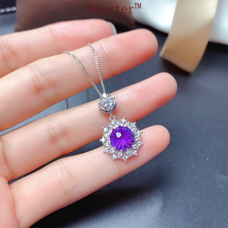 Hot Sale Fashion Amethyst Rings Pendants Stud Earrings Amethyst Necklace Set