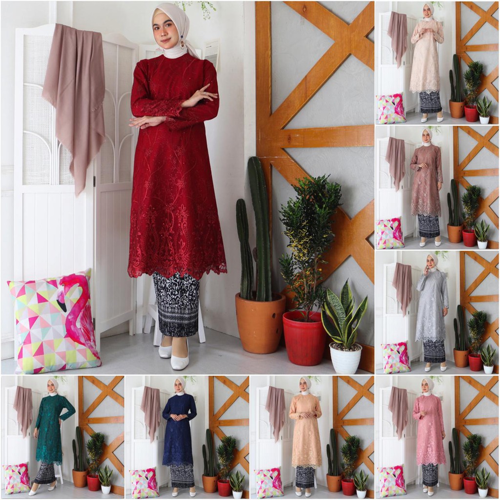 ATASAN TUNIK TILLE SONYA BORDIR MUTIARA GLITTER KEBAYA LONGDRESS MEWAH TULLE BRUKAT TERMURAH 8 WRN!