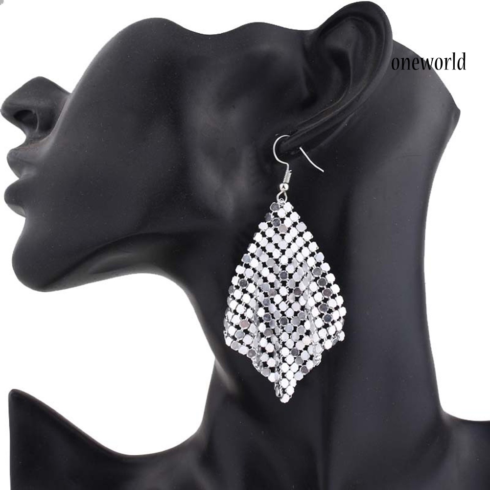 OW@ Fashion Women Sequins Mesh Dangle Drop Hook Earrings Club Evening Party Jewelry