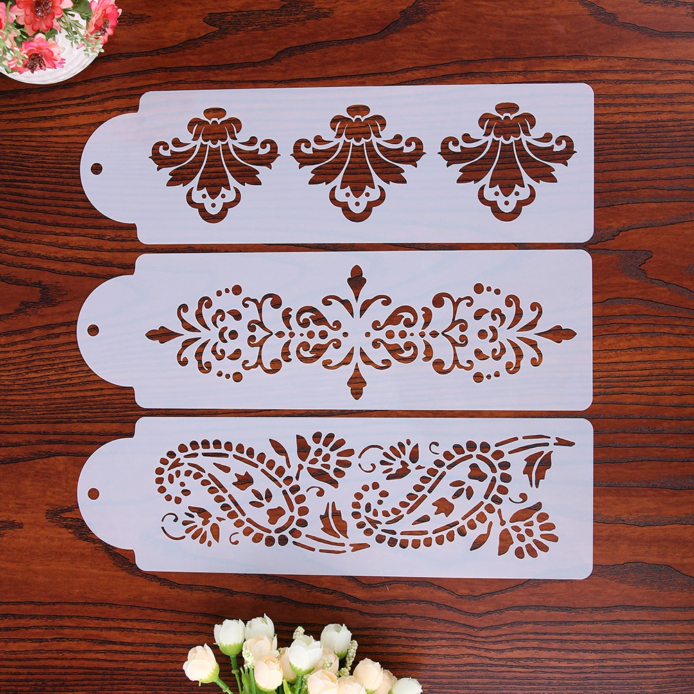 Plastic Stencil - Stensil Dekorasi Cake Motif Lace Flower (3pcs)