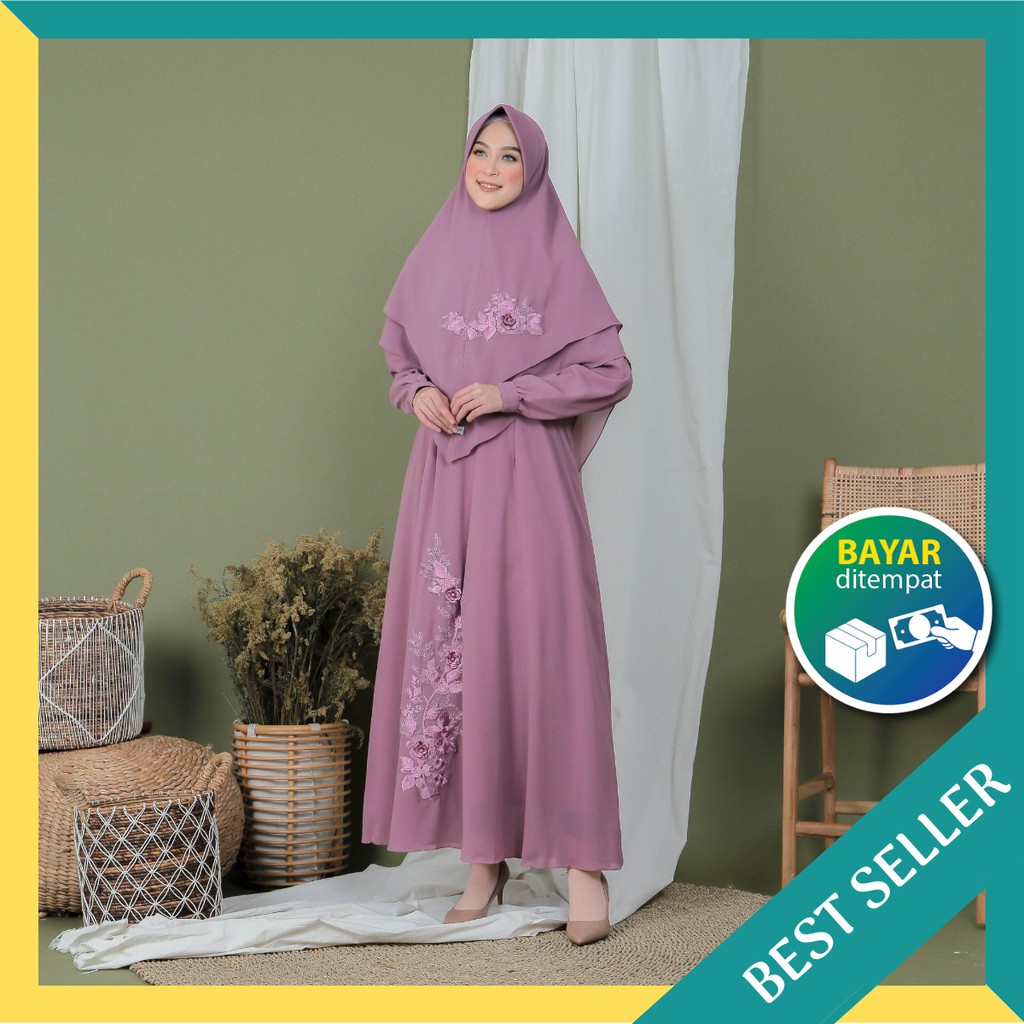 Set Gamis Cerutty Brokat Queensha | Gamis Lebaran Cantik & Elegant | Termurah | Bisa COD