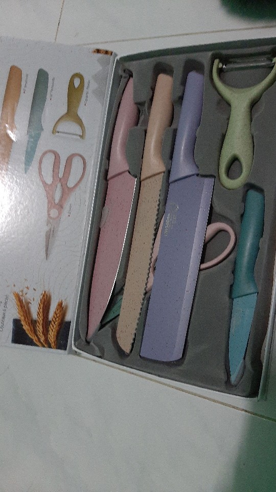 6 In 1 Kitchen Knife Set / Talenan Pisau Pengupas Gunting Dapur Set