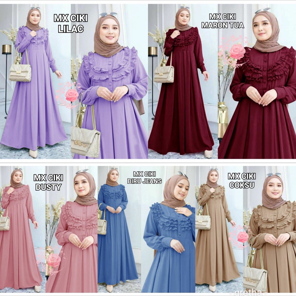 Gamis simple casual/ Dress shakila premium/ MX CIKI busui/ Gamis Lilac ungu/ Baju dress wanita musli