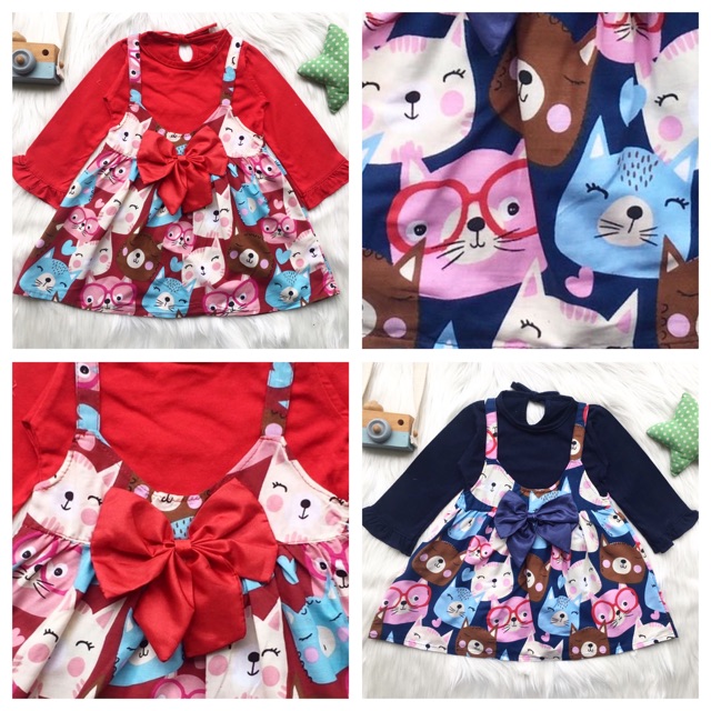 [ BANYAK MOTIF ] Dress lengan panjang big bow fullprint cat tunik bayi murah tunik anak perempuan 1-2 tahun banyak motif tunik kaos murah