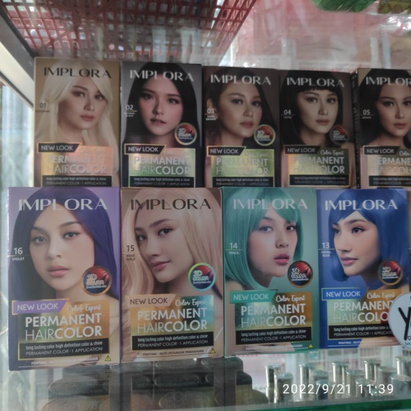 Implora Pewarna Rambut Hair Color Expert Semir Cat Permanent Haircolor Bleaching Black Dark Brown Coffe Burgundy Red Velvet Wine Blonde Bronze Light Ash Grey Royal Blue Tosca Rose Gold Violet