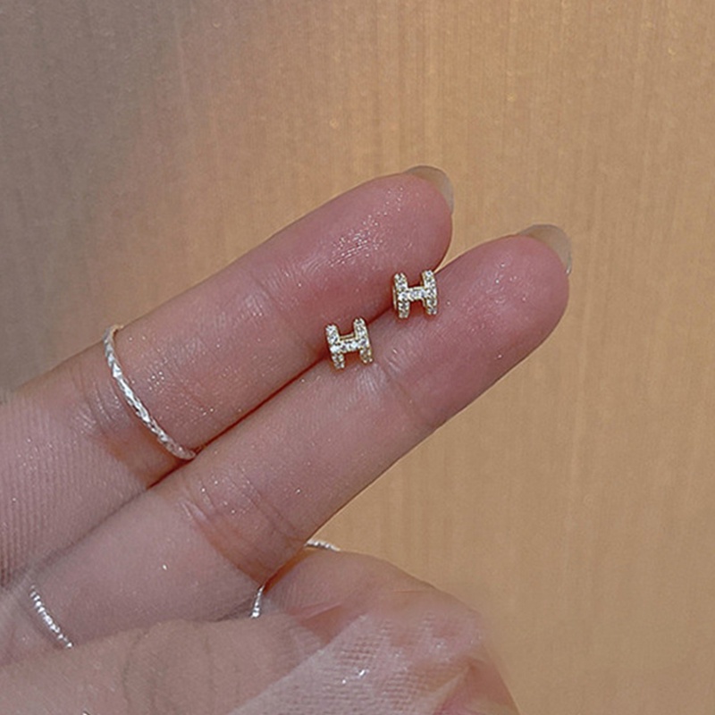 Anting Tusuk Sterling Silver 925 Desain Huruf H Mini Simple Untuk Wanita