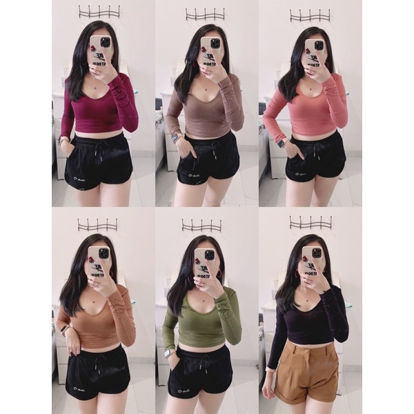 Croptop lowback lengan panjang wanita | atasan low back long sleeve blouse | lengan panjang atasan wanita | croptop korean fashion wanita | aquarius boutique 89