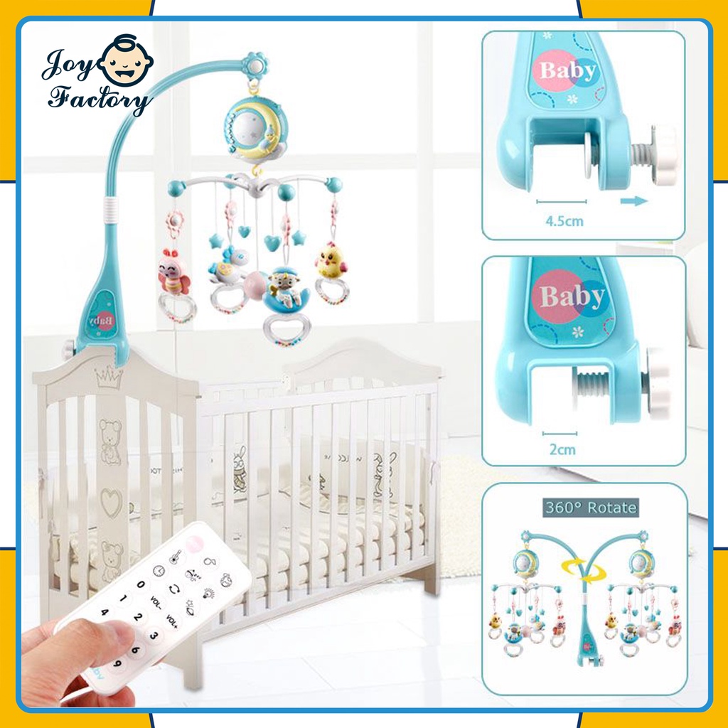 【4 Warna】Baby Crib Bell Toys Mobile 0-12 Bulan Mainan Rattle Music Remote Control Memutar Bel Tempat Tidur