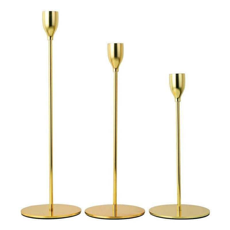 Holder Lilin Candle Romantic Dinner Decoration 3 PCS - C-11 - Golden