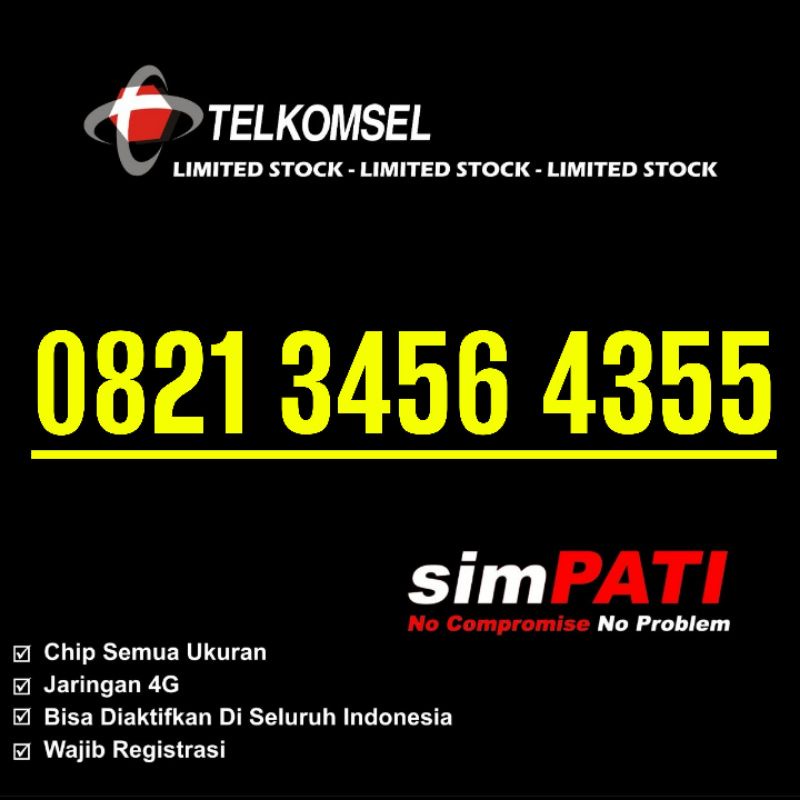 Kartu Perdana Simpati Serian Naik 0821 3456 - Nomor CANTIK SIMPATI SERIAN NAIK 08123456 RAPI