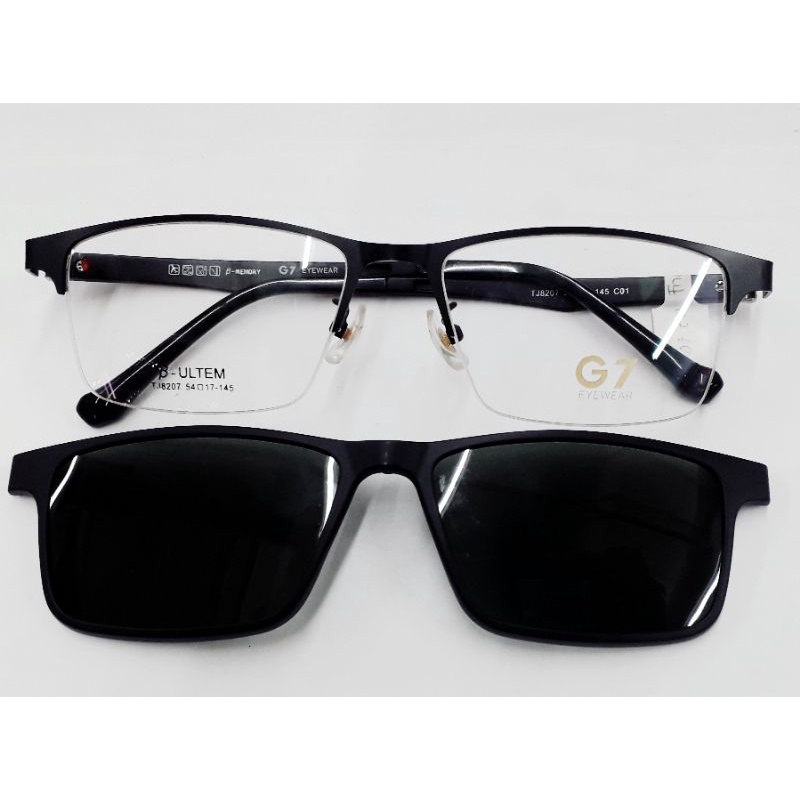 Kacamata G7 Clip On Unisex's Half Frame Tj8207 Col.1(Black)