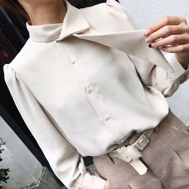 Daisy Tie Top Import Hongkong Kemeja Kerja Atasan Kerja Baju Kerja Kemeja Kantor Longsleeve Top