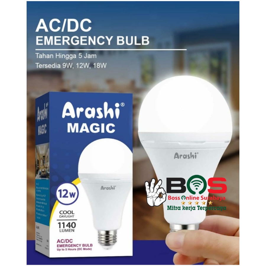 Lampu Bohlam LED Arashi Magic Lampu Arashi Bulb 9W 12W 18W Lampu Emergency