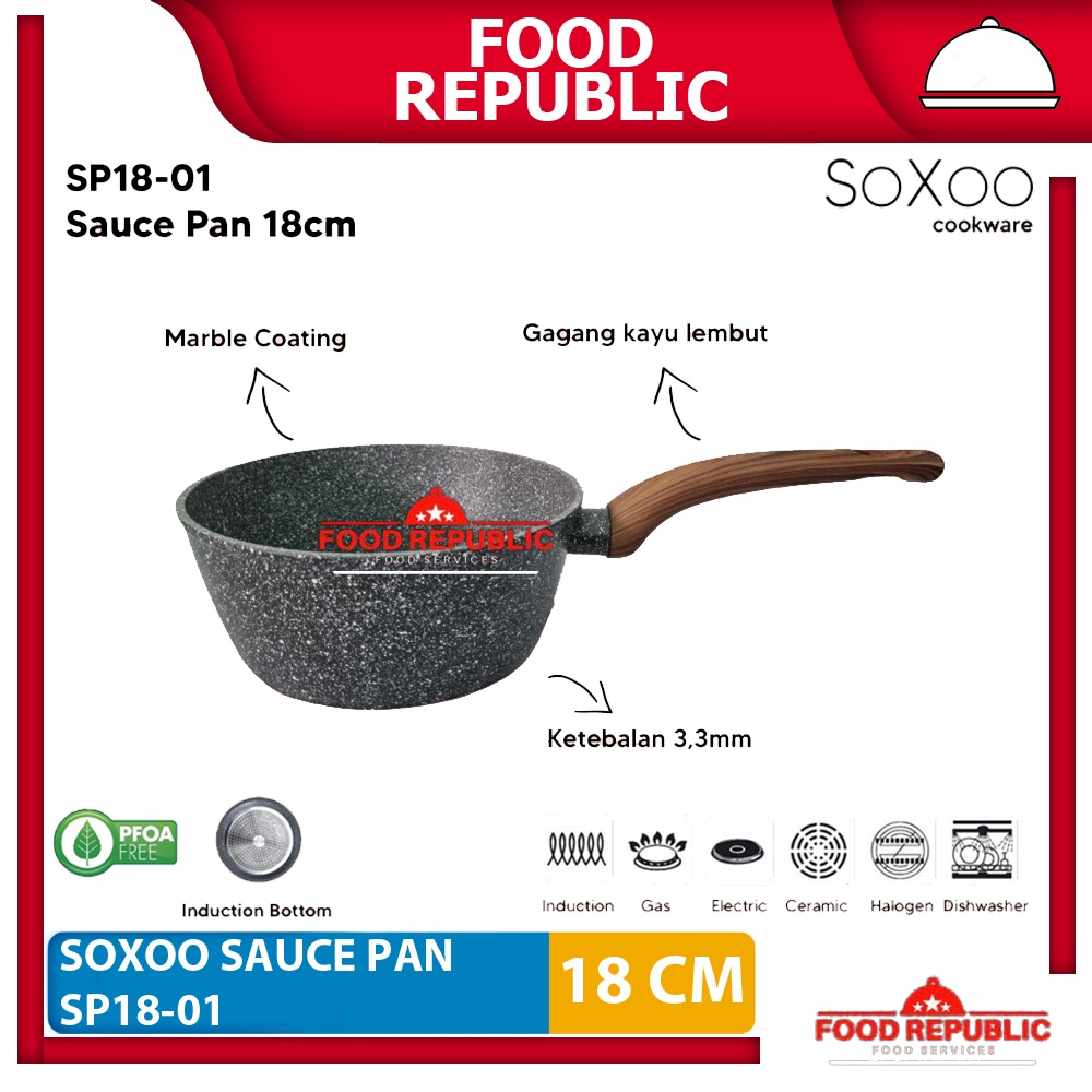 Panci Saucepan 18 cm Soxoo Marble Induksi Anti Lengket Wajan SP18-01