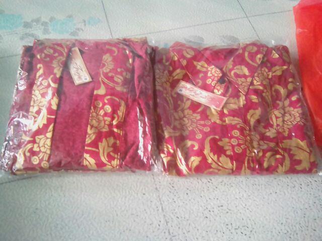 Couple Nirwana Daun Gold Prodo Kembang Bunga Prada Bali Emboss Sarimbit Batik Sepasang Stelan