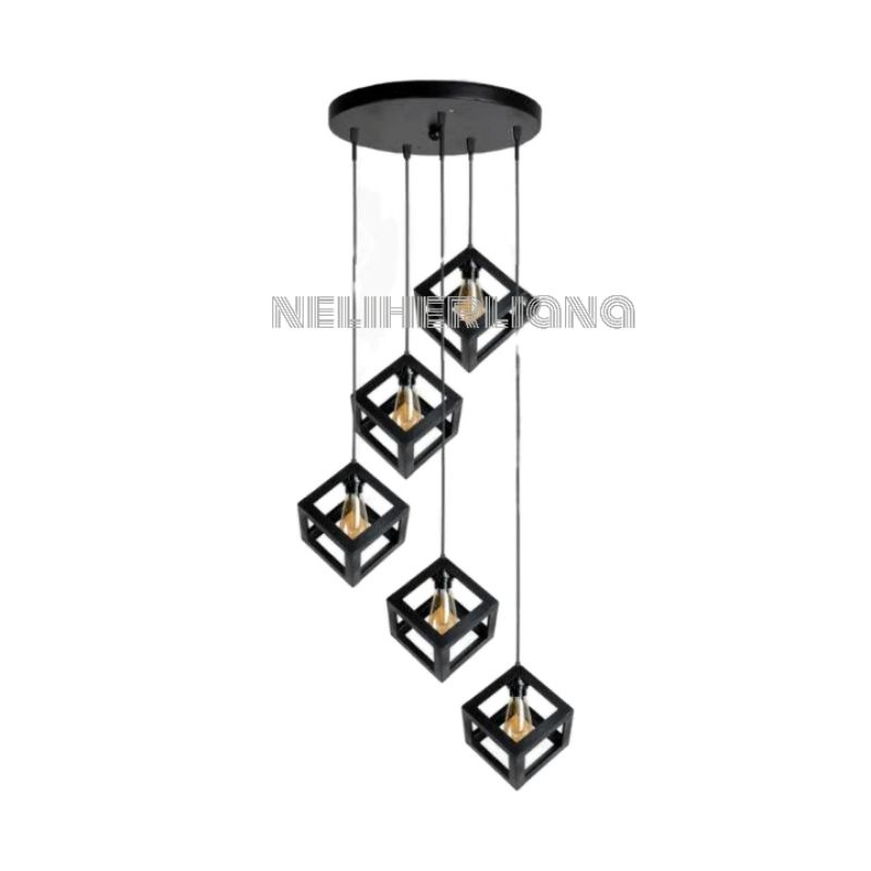 Lampu gantung void tangga 5 in1 minimalis+bohlam 5 pcs