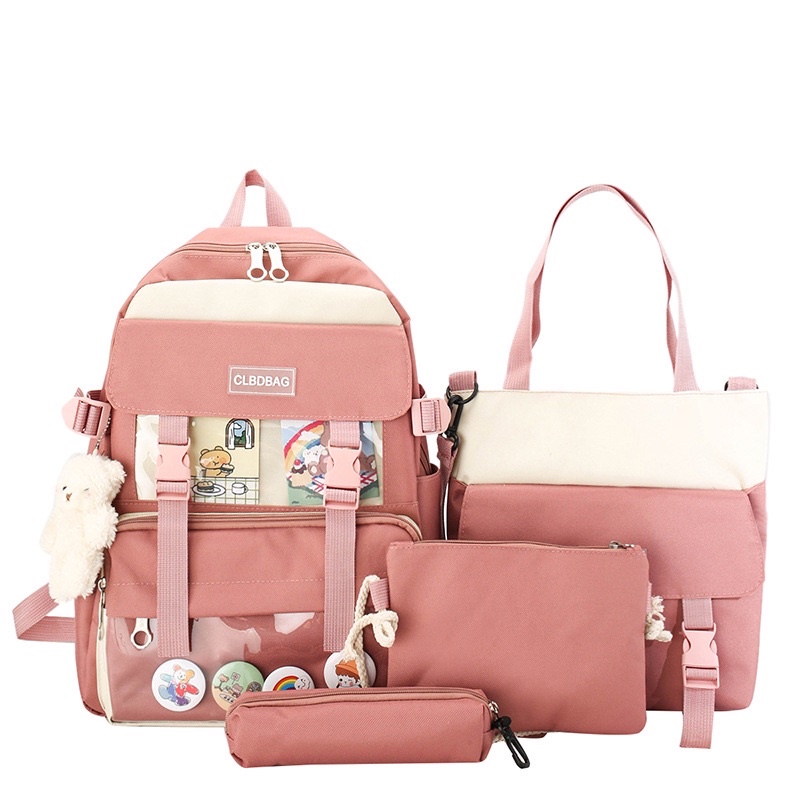 TAS RANSEL PEREMPUAN set 4 in 1 anak sekolah SD SMP SMA wanita ORI import D tanpa boneka